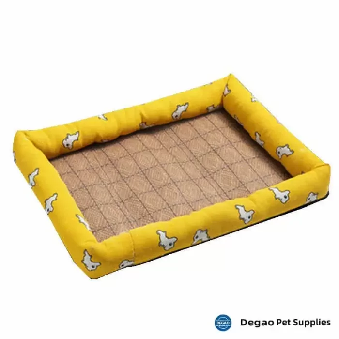 Item No.: DGM2263A3 Item Name: Yellow Puppy Pet Mat Material: Rattan, Linen, Oxford, PP Cotton Item Size: Medium ---540mm*440mm Remark: 1) Small : 430*320mm   4 pounds     Medium: 540*440mm   10 pounds     Large: 660*510mm   20 pounds     X-Large: 830*610   40 pounds 2) Customization accept.