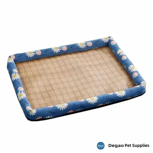 Item No.: DGM2263A5 Item Name: Blue Flowers Pet Mat Material: Rattan, Linen, Oxford, PP Cotton Item Size: Medium ---540mm*440mm Remark: 1) Small : 430*320mm   4 pounds     Medium: 540*440mm   10 pounds     Large: 660*510mm   20 pounds     X-Large: 830*610   40 pounds 2) Customization accept.