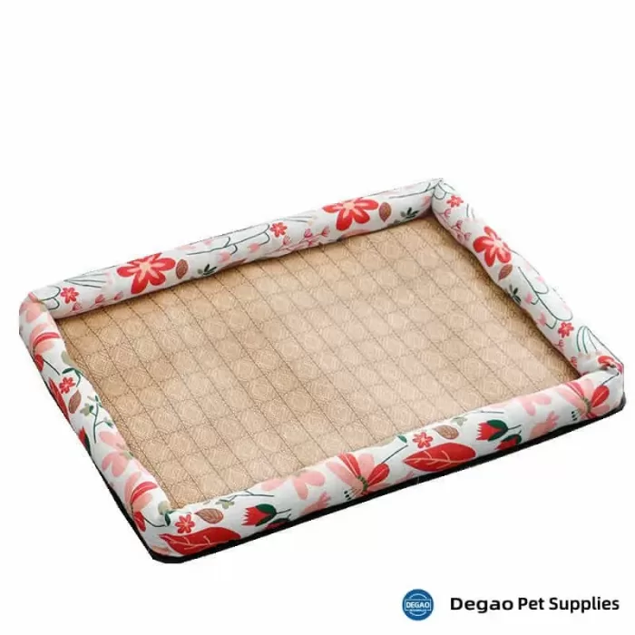 Item No.: DGM2263A6 Item Name: White Flowers Pet Mat Material: Rattan, Linen, Oxford, PP Cotton Item Size: Medium ---540mm*440mm Remark: 1) Small : 430*320mm   4 pounds     Medium: 540*440mm   10 pounds     Large: 660*510mm   20 pounds     X-Large: 830*610   40 pounds 2) Customization accept.