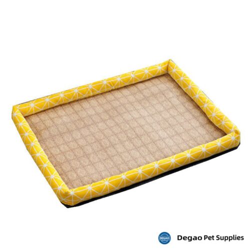 Item No.: DGM2263A7 Item Name: Yellow Pane Pet Mat Material: Rattan, Linen, Oxford, PP Cotton Item Size: Medium ---540mm*440mm Remark: 1) Small : 430*320mm   4 pounds     Medium: 540*440mm   10 pounds     Large: 660*510mm   20 pounds     X-Large: 830*610   40 pounds 2) Customization accept.