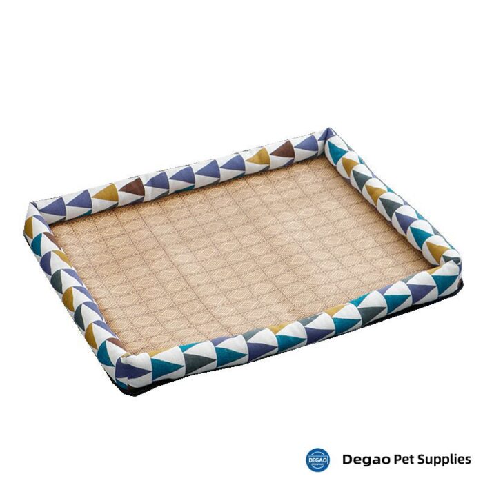 Item No.: DGM2263A8 Item Name: Color Triangle Pet Mat Material: Rattan, Linen, Oxford, PP Cotton Item Size: Medium ---540mm*440mm Remark: 1) Small : 430*320mm   4 pounds     Medium: 540*440mm   10 pounds     Large: 660*510mm   20 pounds     X-Large: 830*610   40 pounds 2) Customization accept.