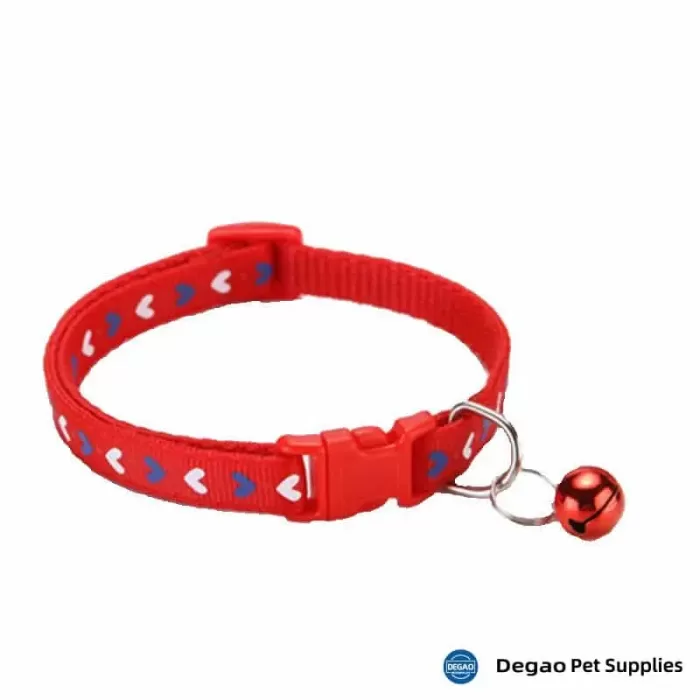 Item No.: DGP2264A1 Item Name: Red Heart Cat Collar Material: Nylon, PP Safety Buckle Item Size: Collar width: 10mm Neck circumference: 190 - 320mm Remark: 1) Customization accept.