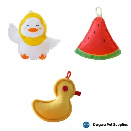 Item No.: DGP226E316 Item Name: Duck Duck Watermelon Cat Toys Material: Felt, PP Cotton, Catnip Item Size: 120*80*15mm Remark: 1) Customization accept.