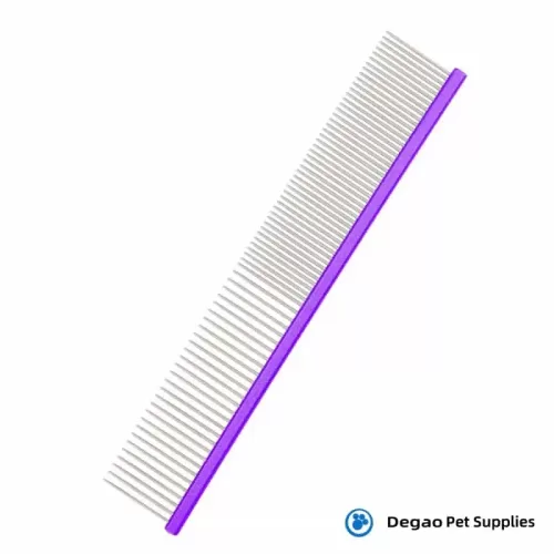 Item No.: DGP229A413 Item Name:Purple Pet Grooming Comb Category: Cleaning & Grooming Material: Stainless steel Item Size: Long 190mm Remark: 1) Customization accept.