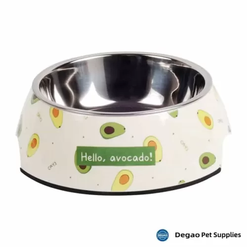 Item No.: DGP226D412 Item Name:  Avocado Dog Bowl Material:  Stainless Steel + Melamine Item Size: M: 140*40mm(Bowl 180g),175*65mm(Base) Remark: 1)Customization accept.