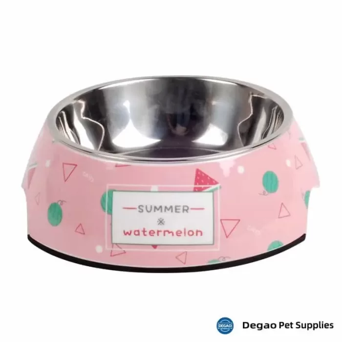 Item No.: DGP226D413 Item Name: Watermelon Dog Bowl Material:  Stainless Steel + Melamine Item Size: M: 140*40mm(Bowl 180g),175*65mm(Base) Remark: 1)Customization accept.