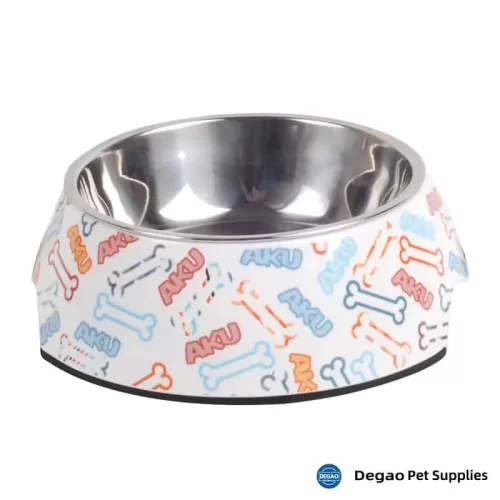 Item No.: DGP226D414 Item Name: Bone Dog Bowl Material:  Stainless Steel + Melamine Item Size: M: 140*40mm(Bowl 180g),175*65mm(Base) Remark: 1)Customization accept.