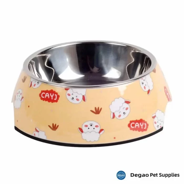 Item No.: DGP226D418 Item Name: Sheep Dog Bowl Material:  Stainless Steel + Melamine Item Size: M: 140*40mm(Bowl 180g),175*65mm(Base) Remark: 1)Customization accept.