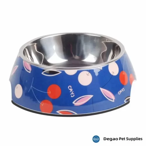 Item No.: DGP226D419 Item Name: Cherry Dog Bowl Material:  Stainless Steel + Melamine Item Size: M: 140*40mm(Bowl 180g),175*65mm(Base) Remark: 1)Customization accept.