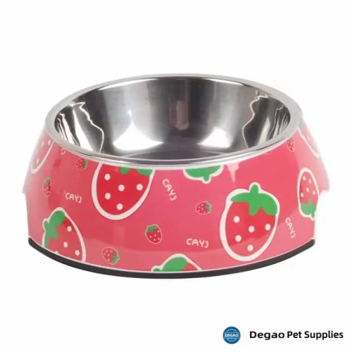 Item No.: DGP226D420 Item Name:  Strawberry Dog Bowl Material:  Stainless Steel + Melamine Item Size: M: 140*40mm(Bowl 180g),175*65mm(Base) Remark: 1)Customization accept.