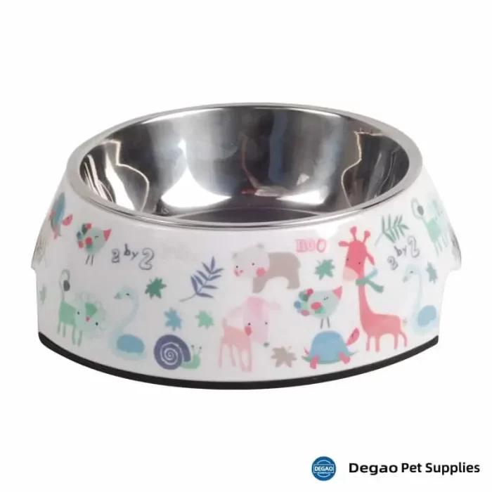 Item No.: DGP226D422 Item Name: Pig Dog Bowl Material:  Stainless Steel + Melamine Item Size: M: 140*40mm(Bowl 180g),175*65mm(Base) Remark: 1)Customization accept.